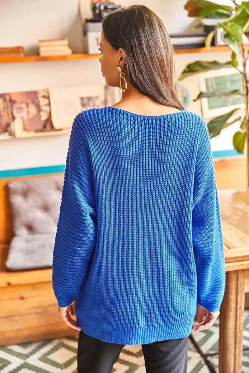 V-Neck Fisherman’s Rib Knit Oversized Sweater