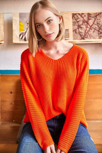 V-Neck Fisherman’s Rib Knit Oversized Sweater