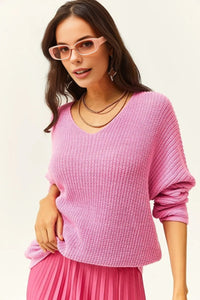 V-Neck Fisherman’s Rib Knit Oversized Sweater