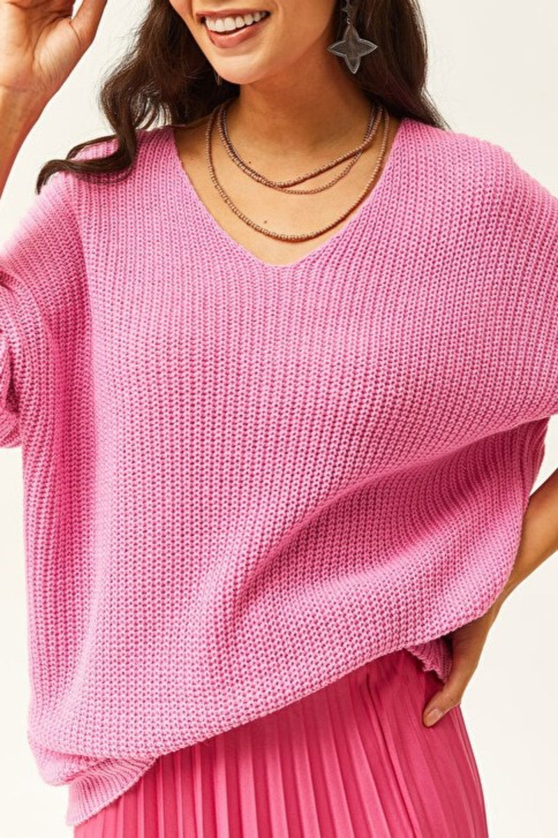 V-Neck Fisherman’s Rib Knit Oversized Sweater