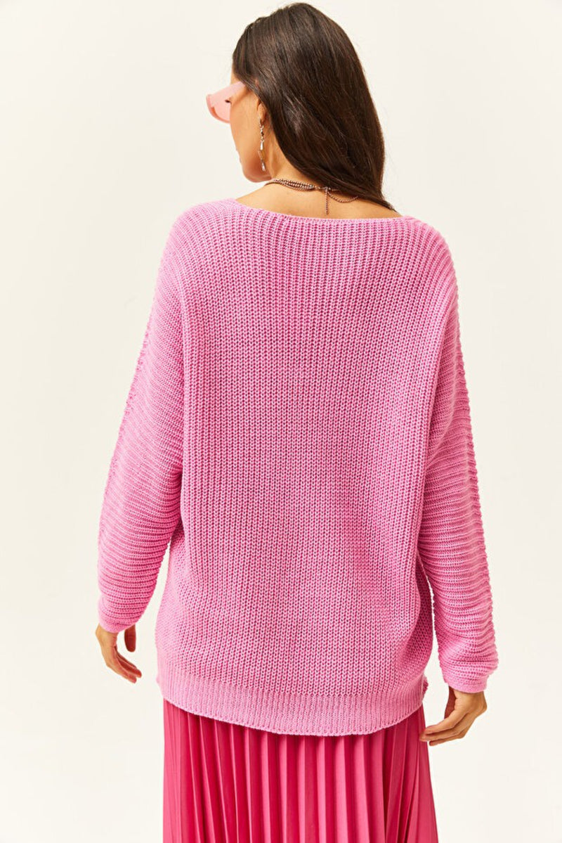 V-Neck Fisherman’s Rib Knit Oversized Sweater