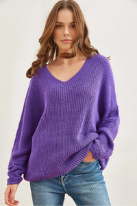 V-Neck Fisherman’s Rib Knit Oversized Sweater