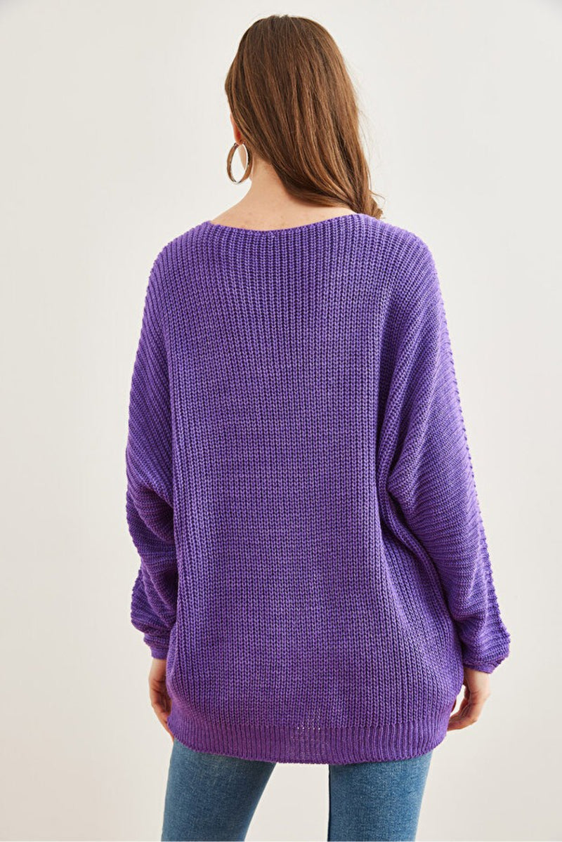V-Neck Fisherman’s Rib Knit Oversized Sweater