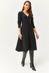 Double-Breasted Midi A-Line Dress with Button Details