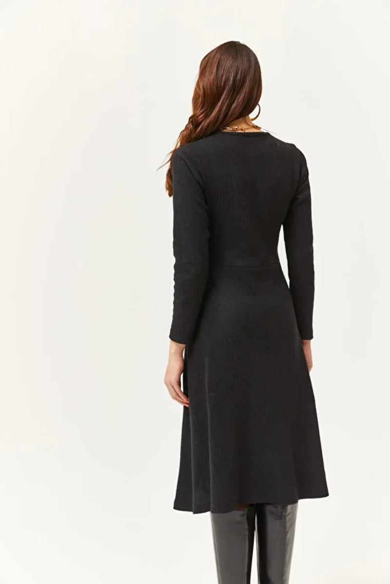 Double-Breasted Midi A-Line Dress with Button Details