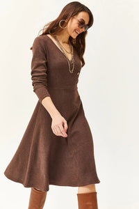 Double-Breasted Midi A-Line Dress with Button Details
