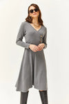 Double-Breasted Midi A-Line Dress with Button Details