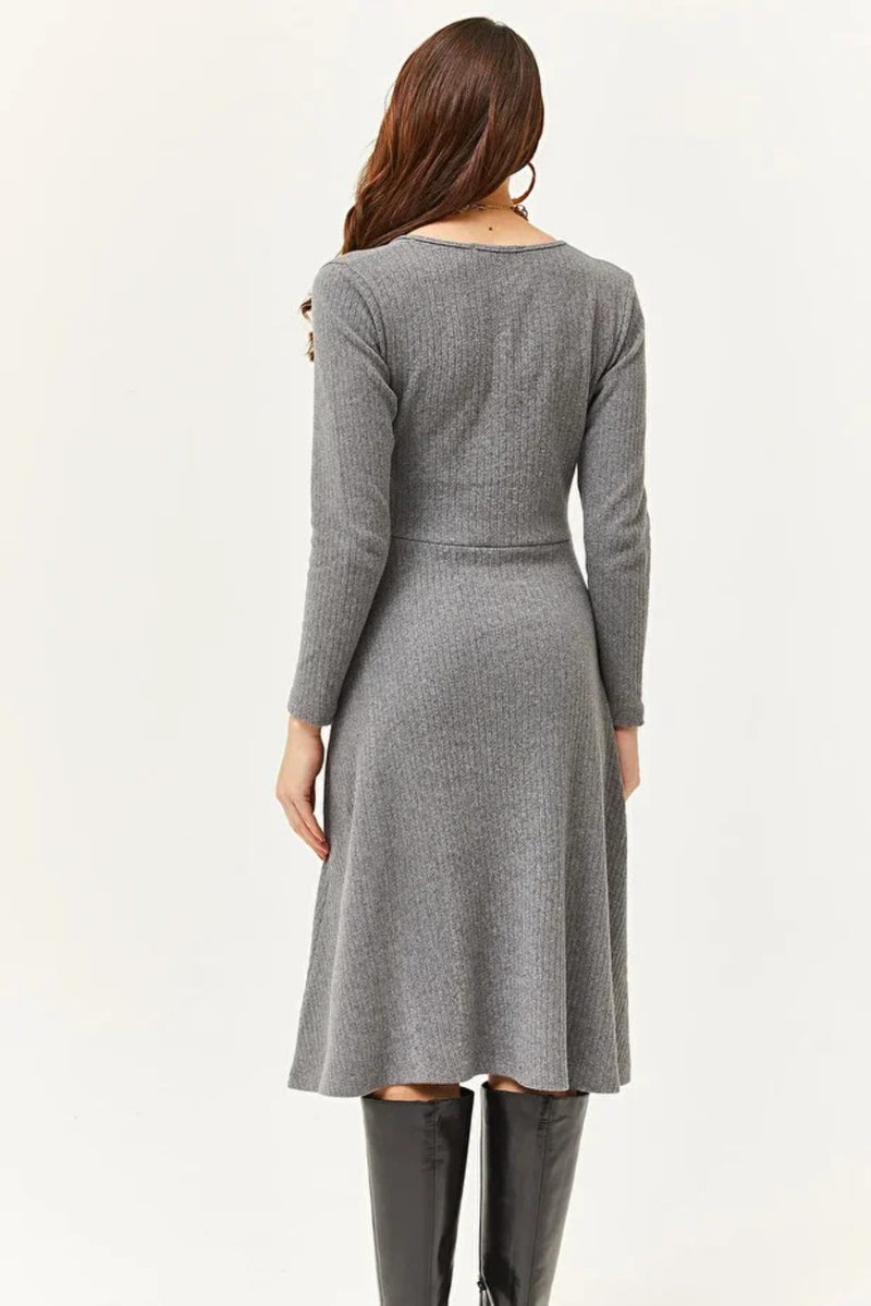 Double-Breasted Midi A-Line Dress with Button Details