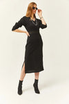 V-Neck Thick Ribbed Dress with Side Slit