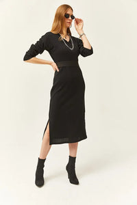 V-Neck Thick Ribbed Dress with Side Slit