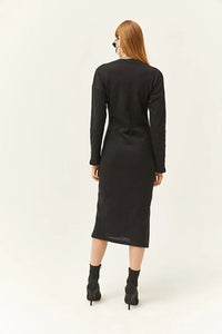 V-Neck Thick Ribbed Dress with Side Slit