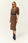 V-Neck Thick Ribbed Dress with Side Slit