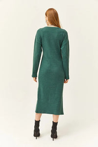 V-Neck Thick Ribbed Dress with Side Slit