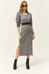 V-Neck Thick Ribbed Dress with Side Slit
