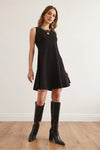 Crew Neck Flared Crepe Knit Dress