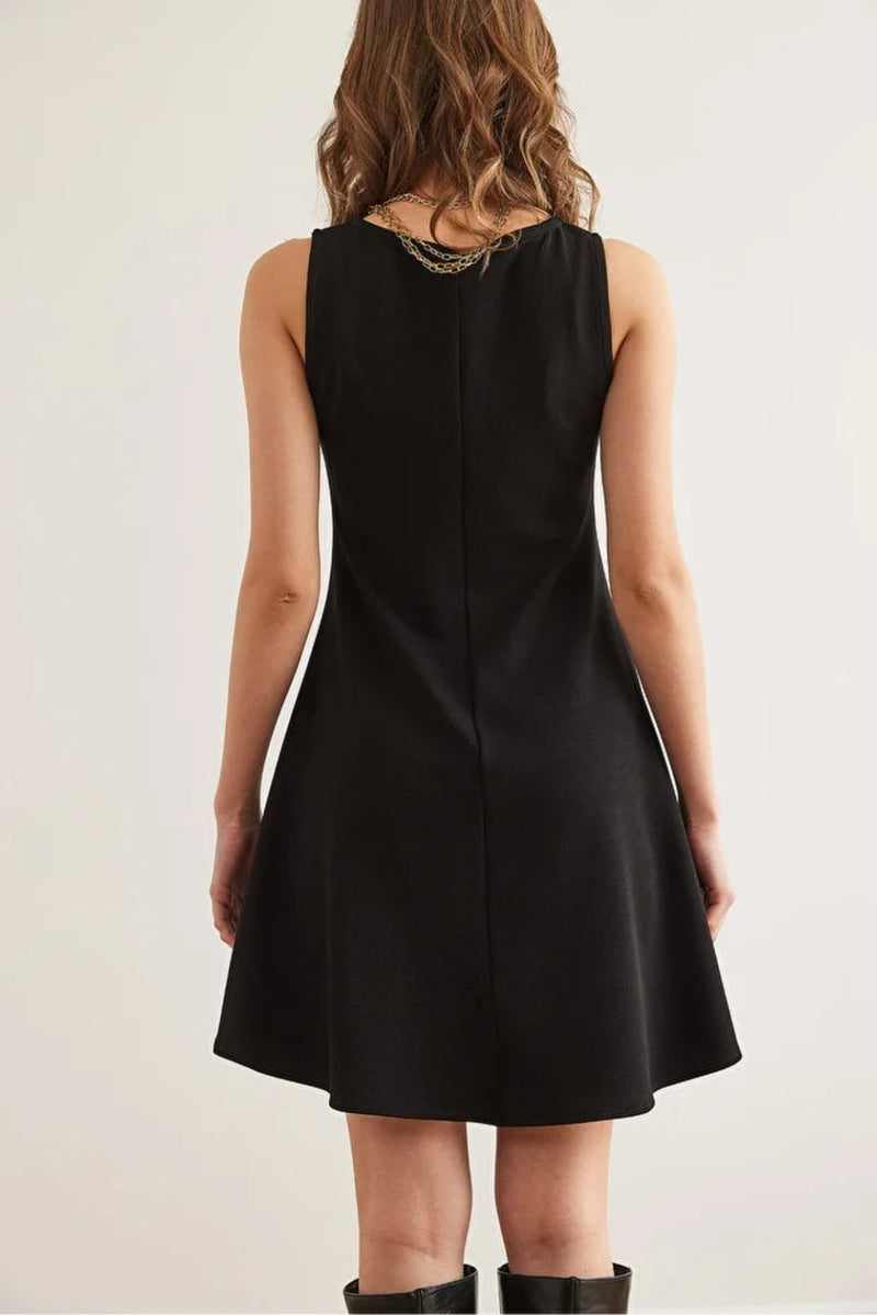 Crew Neck Flared Crepe Knit Dress