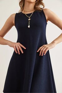 Crew Neck Flared Crepe Knit Dress