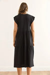 Cotton Midi Dress with Ruffled Sleeve Panels