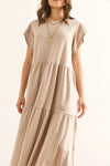 Cotton Midi Dress with Ruffled Sleeve Panels