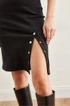 Brushed Stretch Dress with Button Details and Slit