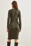 Brushed Stretch Dress with Button Details and Slit