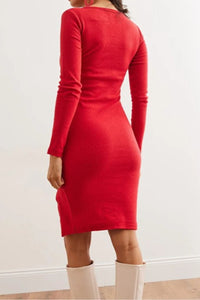 Brushed Stretch Dress with Button Details and Slit