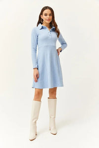 Polo Collar Buttoned Mini Flared Dress