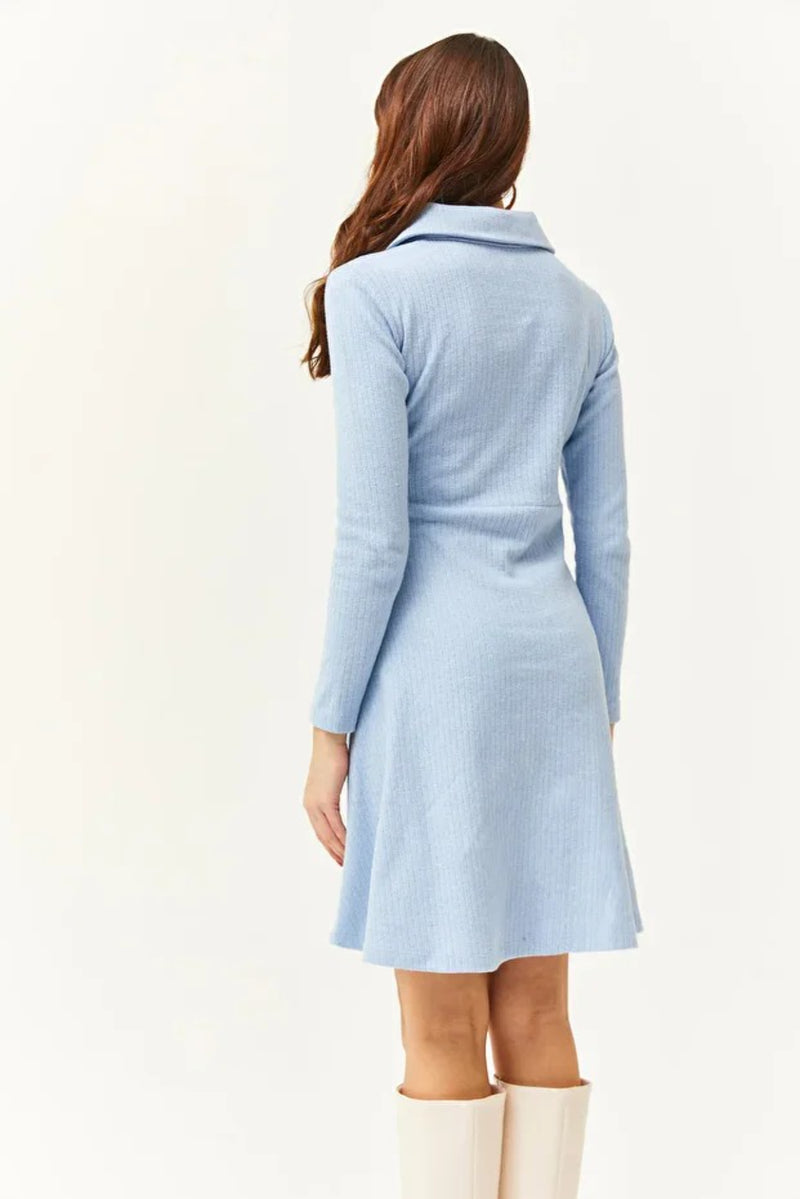 Polo Collar Buttoned Mini Flared Dress