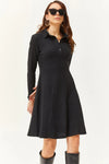 Polo Collar Buttoned Mini Flared Dress