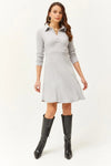 Polo Collar Buttoned Mini Flared Dress