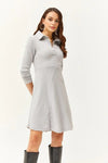 Polo Collar Buttoned Mini Flared Dress