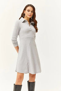 Polo Collar Buttoned Mini Flared Dress