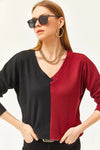 Color-Block Brushed Oversized Blouse
