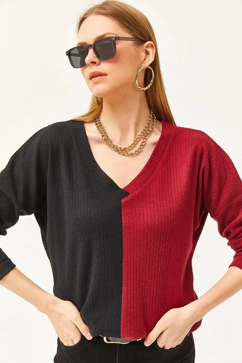 Color-Block Brushed Oversized Blouse