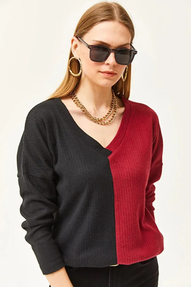 Color-Block Brushed Oversized Blouse