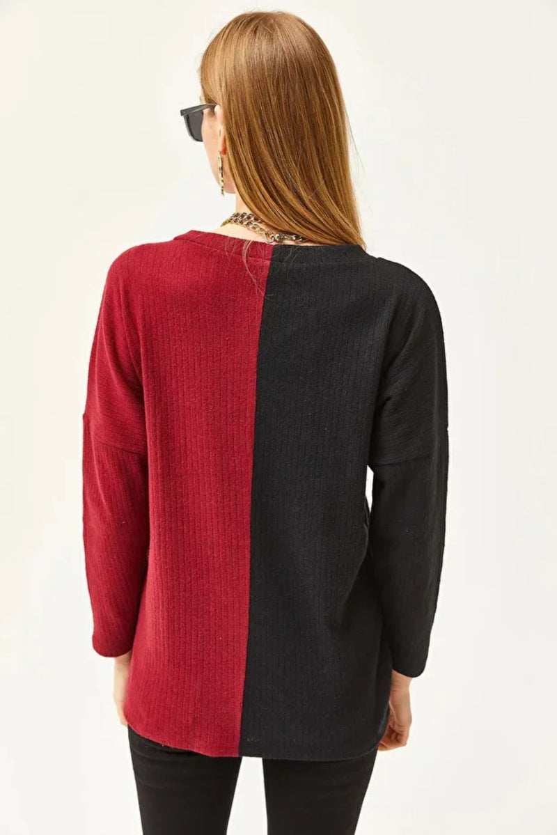 Color-Block Brushed Oversized Blouse