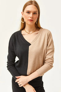 Color-Block Brushed Oversized Blouse