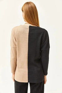 Color-Block Brushed Oversized Blouse