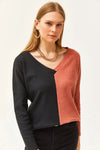 Color-Block Brushed Oversized Blouse