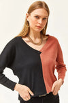 Color-Block Brushed Oversized Blouse
