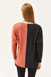 Color-Block Brushed Oversized Blouse
