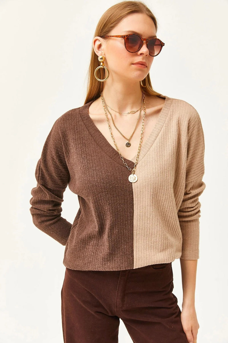 Color-Block Brushed Oversized Blouse