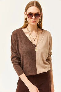 Color-Block Brushed Oversized Blouse