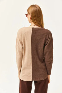 Color-Block Brushed Oversized Blouse