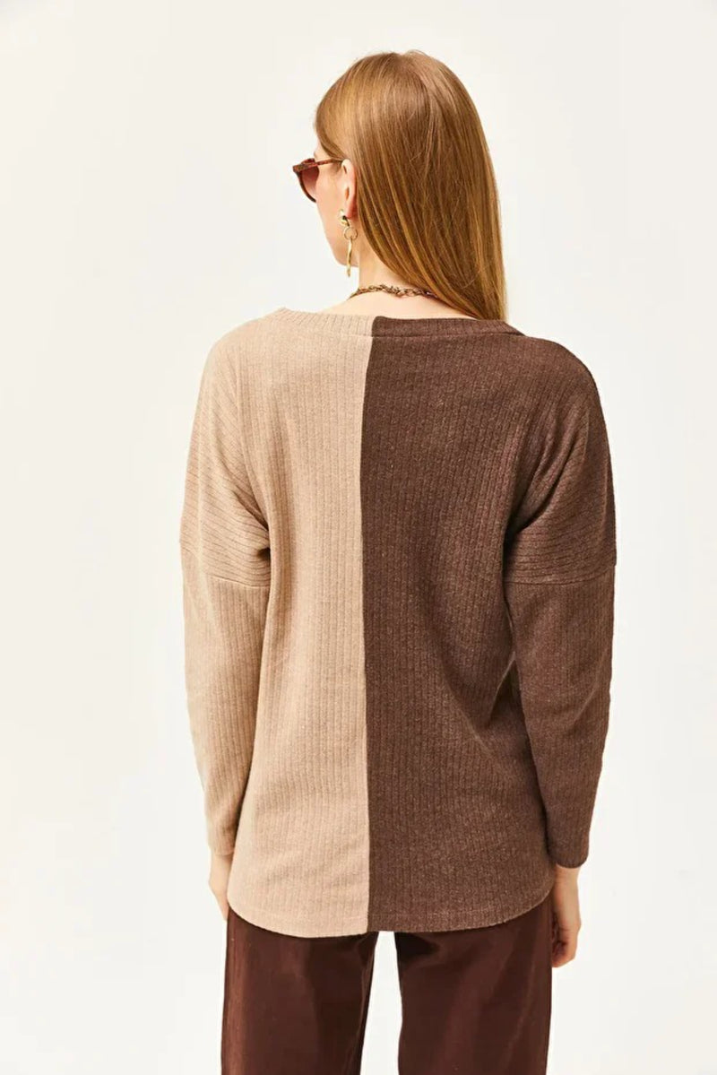 Color-Block Brushed Oversized Blouse