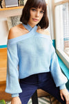 Cross-Neck Knit Sweater
