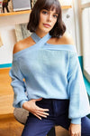 Cross-Neck Knit Sweater