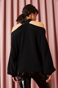 Cross-Neck Knit Sweater