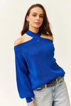 Cross-Neck Knit Sweater