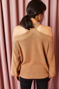 Cross-Neck Knit Sweater